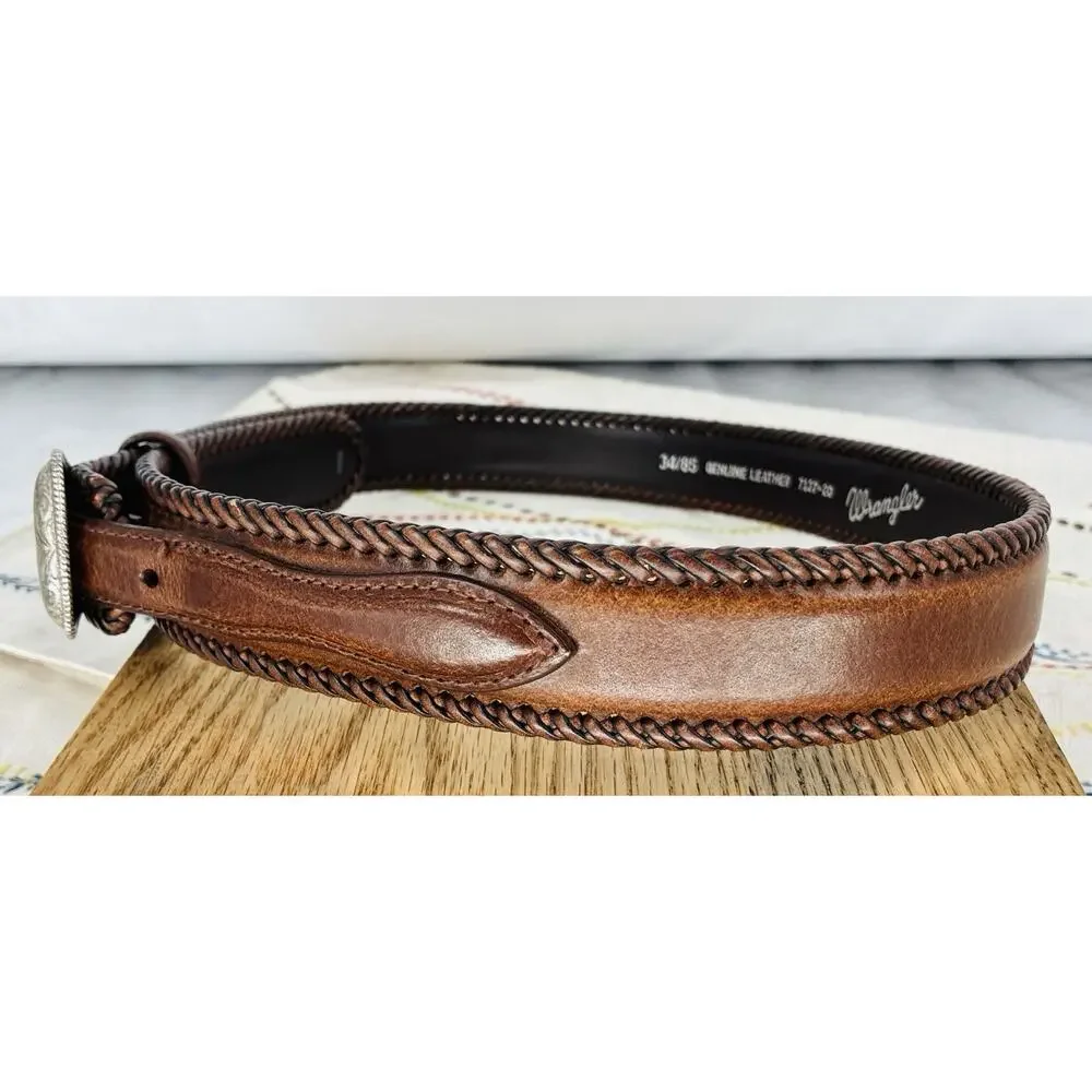 Vintage 1997 Wrangler 7137-20 Leather Western Belt 34/85 Brown Silver Buckle